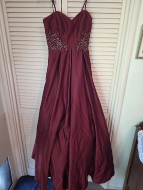 Strapless Beaded Burgundy Blondie NIGHTS Prom Gown